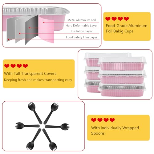LNYZQUS Mini Loaf Pans with Lids 100 Pack, 6.8oz Rectangle Cake Tins - color: Pink, size: 6.8 oz