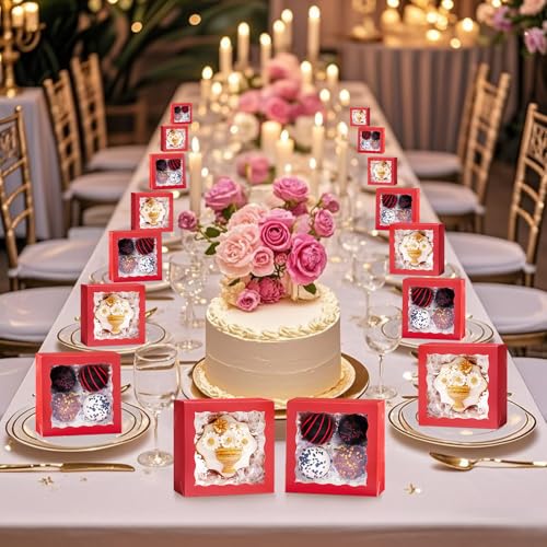 80Pack 4x4x2 Bakery Treat boxes Cookies Boxes Mini Baking Boxes for Cake, Pie,Cinnamon Roll Treat,Chocolate Truffle Packing Party Wedding Favor - color: Red