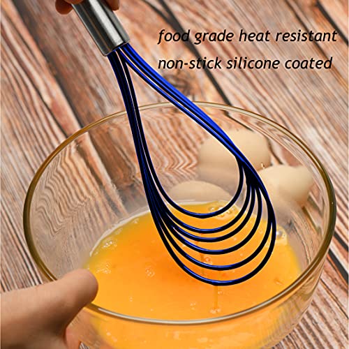 Flat Whisk Set,Stainless Steel 3 Pack 10''+11''+12'' Premium Sturdy-6 Silicone Heads Non Stick Wires Whisk for Blending Beating Stirring Kitchen Cooking by Jell-Cell (Blue) - color: Blue