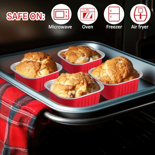 Skylety 100 Pcs 5oz Mini Square Cake Pans with Lids, Red - color: Red