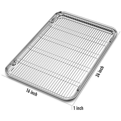 Large Set Baking Sheet and Cooling Rack Set, Bastwe 24L x 16W x 1H inch Professional Bakeware, Healthy & Nontoxic & Rustproof & Easy Clean - size: 24 inch with Rack