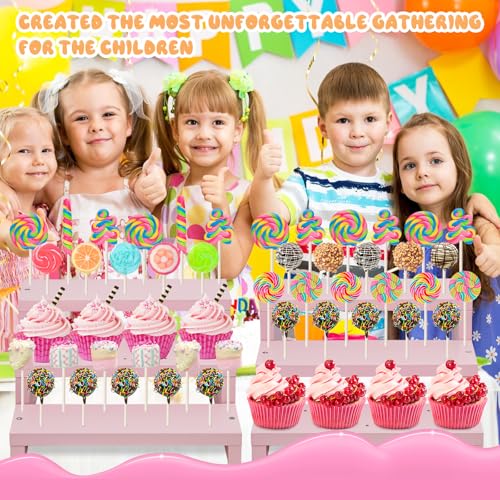 Wood Cake Pop Stands, 3 Tier Lollipop Holders with Twist Ties Lollipop Sticks, Sucker Display Riser for Dessert Table of Wedding Birthday Party (Pink-2P) - color: Pink-2P
