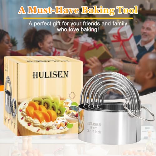 HULISEN Biscuit Cutter Set 5-Pc, Stainless Steel Cookie Cutters with Handle - style: 5 Sizes - Flat