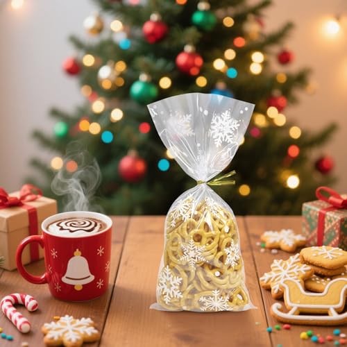 Morepack Snowflake Cellophane Bags 5x11In 120Pcs Clear Christmas Treat Bags - color: Snowflake