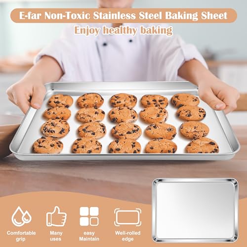 E-far Stainless Steel Baking Sheet Set of 4, 16” x12” x 1” Cookie Sheet Pan - size: 16"x 12"