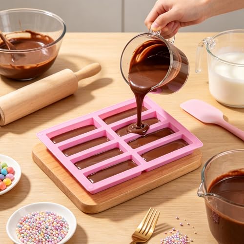 8 Cavity Long Rectangle Bar Silicone Chocolate Molds Set Of 2 - color: Blue and Pink
