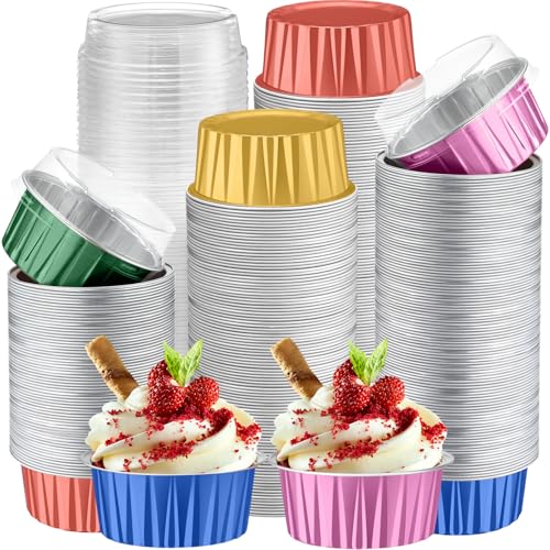 200 Pack Aluminum Cupcake Liners with Lids,Multicolor,Plain - color: Multicolor, style: Plain