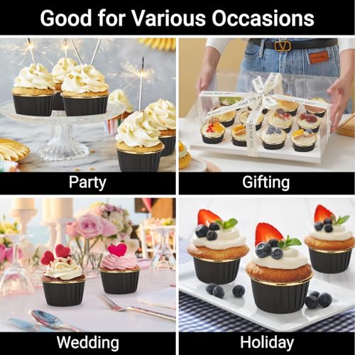 EUSOAR Foil Cupcake Liners, 3.5oz 50pcs Black Gold Disposable Mini Muffin Liners, Individual Aluminum Dessert Pudding Ramekin Cupcake Baking Cups Containers Tin for Wedding Birthday Bakery Party - color: Black/Gold, size: 50pcs
