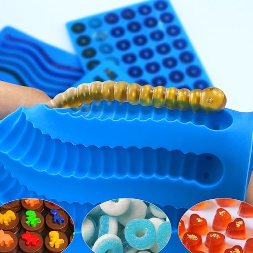 Sidosir 7Pcs Silicone Gummy Bear Molds, Non-Stick Worm Chocolate Mold for Parties, Gummy Heart for Home DIY, Silicone Dinasur Mold for Make Gummies - color: Worm Animal