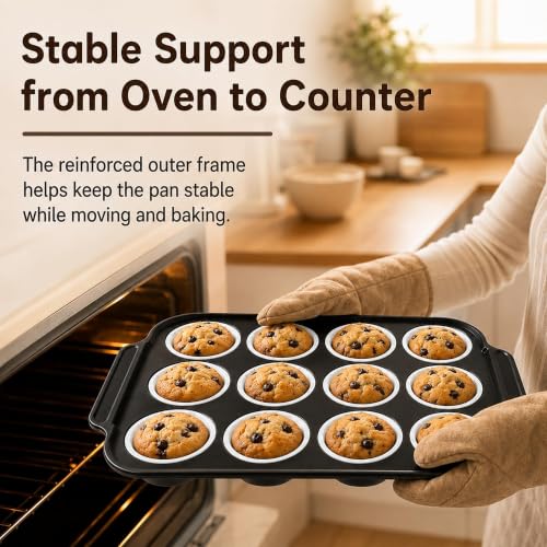 2 Pack Silicone Muffin Pans for Baking, 12-Cup Muffin Tin with Metal Frame - color: 2 White