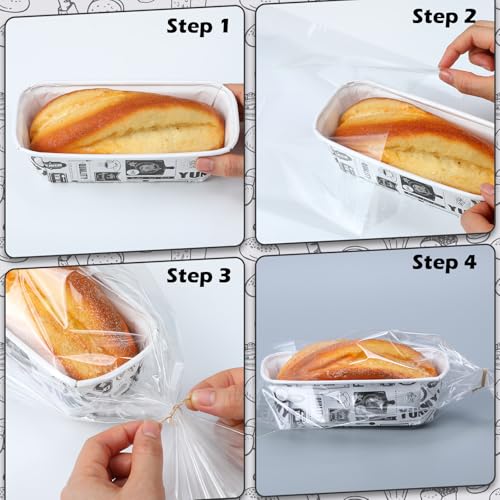 50 Sets Paper Loaf Pans for Baking 6.3 x 2.2 x 2.2 Inch Disposable Paper Baking Pans with Clear Plastic Bags and Kraft Ties Rectangle Cake Mold for Bread Sweets Tea Party (Black Newspaper) - style: Black Newspaper