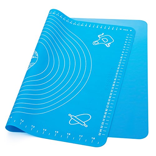 LIMNUO Silicone Baking Mat, Extra Thick Large Non Stick Pastry Mat Sheet for Dough Pie Crust Rolling Mats (Blue, XL-18''(W)*25''(L)) - color: Blue, size: XL-18''(W)*25''(L)