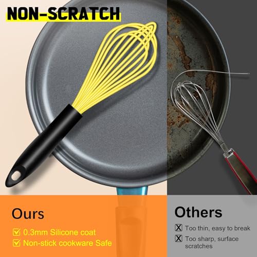 Silicone Whisk,10 Inch Silicone Whisks for Cooking Non Scratch, Kitchen Whisk Heat Resistant (480°F) Perfect for Blending,Whisking,Beating,Mixing.Dishwasher Safe (Yellow) - color: Yellow
