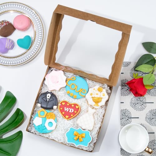 TEMLQPACK 15pcs 8x8x2 Inch Brown Bakery Boxes with Window - Christmas Cookies/Cakesicle Storage - color: Brown