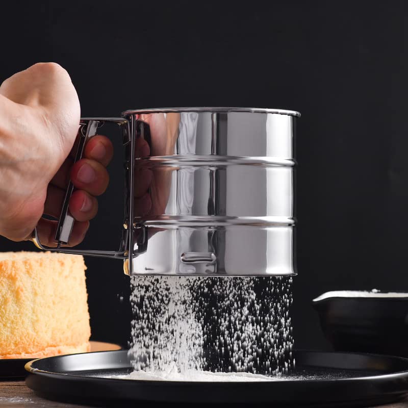KitchenTools Stainless Steel Fine Mesh Sieve Flour Sifter Flour Cup Sifte A unique gifts for baking enthusiasts - color: Silver, size: Large