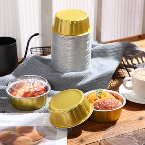 Gejoy 180 Pcs 8 oz Aluminum Foil Cup with Lids Disposable Ramekins with Lids Disposable Creme Brulee Cups Box for Wedding, Christmas, Party Dessert, Restaurants, Retail Stores(Gold) - color: Gold