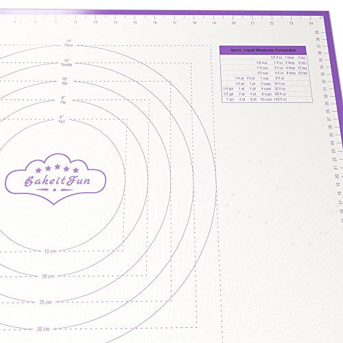 Silicone Pastry Mat Large, 26 x 18 inches. Nonstick Rolling Mat with Measurement Markings in Inches and Centimeters, Conversion Charts, BPA Free, Dishwasher Safe, Heat Resistant to 450°F - size: Large