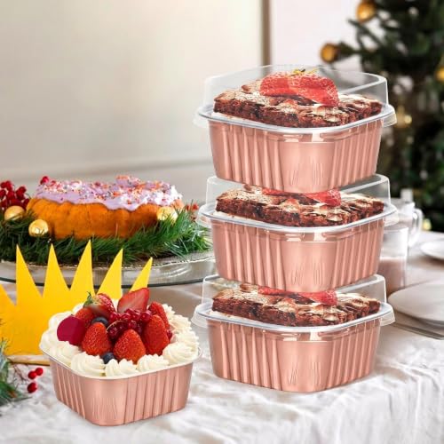 30Pack 5oz Champagne Mini Cake Pans with Lids Baking Cups Aluminum Foil Pans Tins, Individual Dessert Cups Containers for Sales,Party,Picnics - color: Champagne