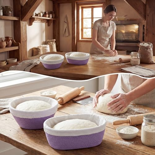 2 Pcs Banneton Bread Proofing Basket with Liners, Purple - color: Purple