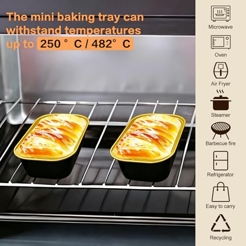 mini loaf pans with lids and spoons 50 Pack,5.5 oz Rectangle mini individual cake tins Disposable Small Aluminum Foil Baking pans (50, Black) - color: Black