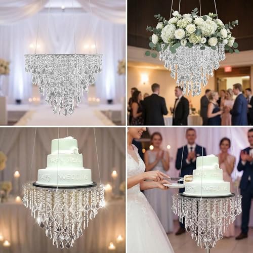 Cake Stands Faux Acrylic Crystal Chandelier Style Drape Suspended Cake Swing for Wedding Event Party Decoration (D17.7 inch, Acrylic) - color: Acrylic, size: D17.7 inch
