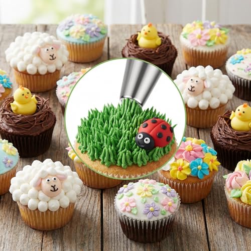 5PCS Grass Piping Tip, Grass Tip for Cake Decorating, Stainless Steel Cake Decorating Tips, Icing Tips for Cupcake Decor Frosting DIY Baking Supplies