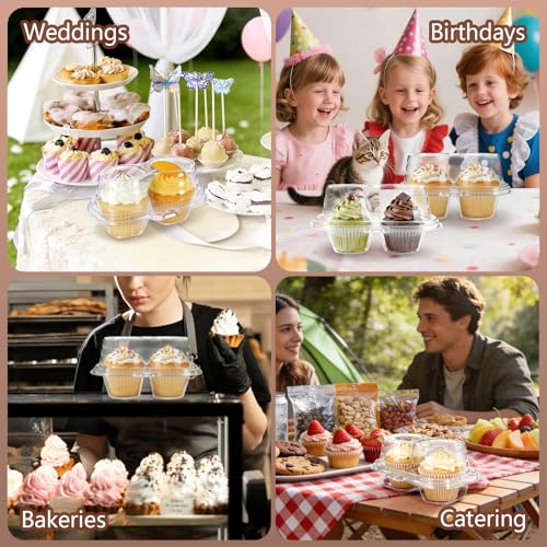 50 Pack Plastic Cupcake Containers with Lids, Disposable 2 Count