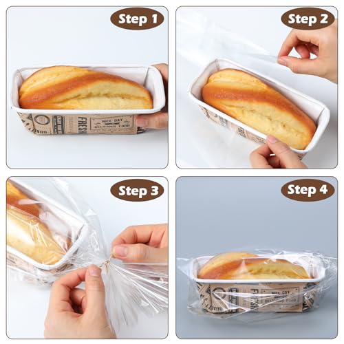 50 Sets Paper Loaf Pans for Baking 6.3 x 2.2 x 2.2 Inch Disposable Paper Baking Pans with Clear Plastic Bags and Kraft Ties Rectangle Cake Mold for Bread Sweets Tea Party (Brown Newspaper) - style: Brown Newspaper