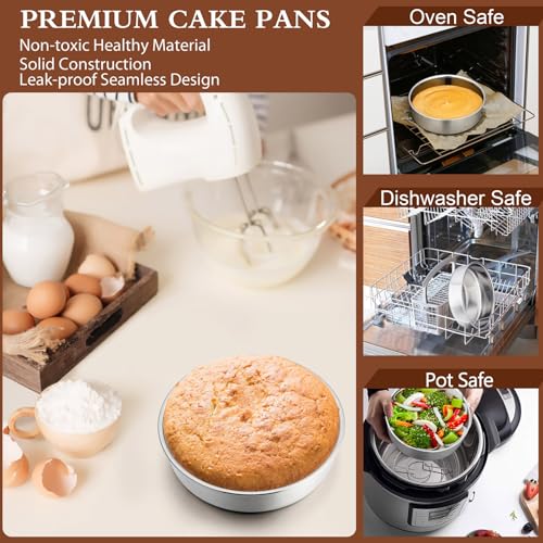 P&P CHEF 6 Inch Cake Pan, Stainless Steel Round Cake Pans, Silver & 4 Pcs - color: Silver, size: 6 Inch
