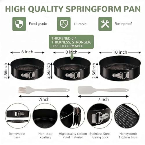 4mm Springform Pan Set of 3 Non-stick Leakproof Round Can Pans 6" 8" 10" - size: 6+8+10inch