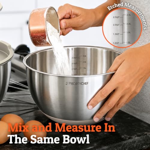 Priority Chef Premium Mixing Bowls With Lids Set, Airtight Lids, Thicker Stainless Steel, Non-Slip Base, 5 Nesting Steel Bowls for Kitchen, Large Prep Metal Bowl Set 1.5/2/3/4/5 Qt, Latte - color: Latte