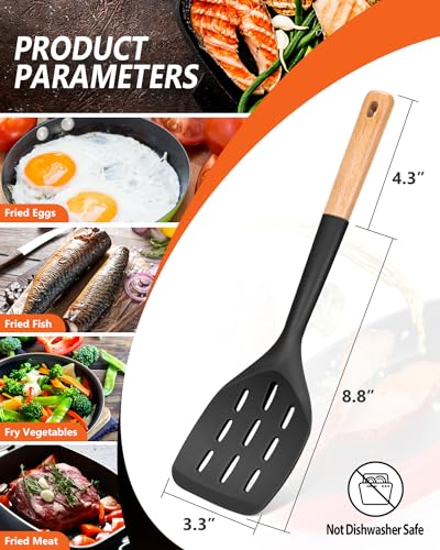 Badiano Silicone Spatula, Non Stick Turner for Cooking, Food Grade, Black - color: Black