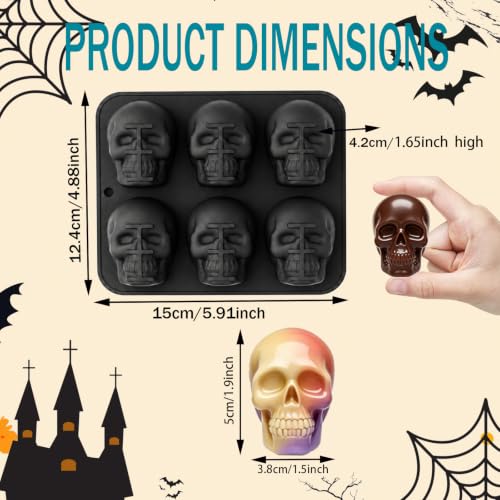 2 Pack 3D Skull Silicone Molds Halloween Silicone Molds, Reusable Non-Stick Skull Chocolate Baking Molds for Cake, Candy, Ice Cube, Resin, Halloween Party Decorations（Black/Gray）