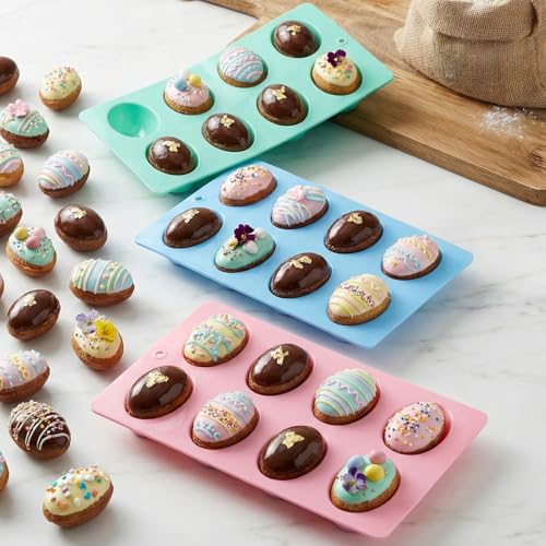 3Pcs 8-Cavity Easter Silicone Egg Molds, Egg Shaped Cake Pop Mold, Baking Supplies for Making Chocolate Jello Candy Dessert Muffin Mousse Pastry - color: Pink,Blue,Green