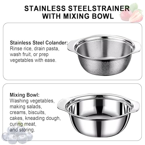 Colander for Kitchen, 1.5 QT Stainless Steel Strainer, Rice Strainer Bowl