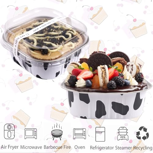 10oz Mini Cake Pans With Lids 50 Pack ,Mini Loaf Pans 4”x4” Cake Container - color: 10OZ-Cow Print
