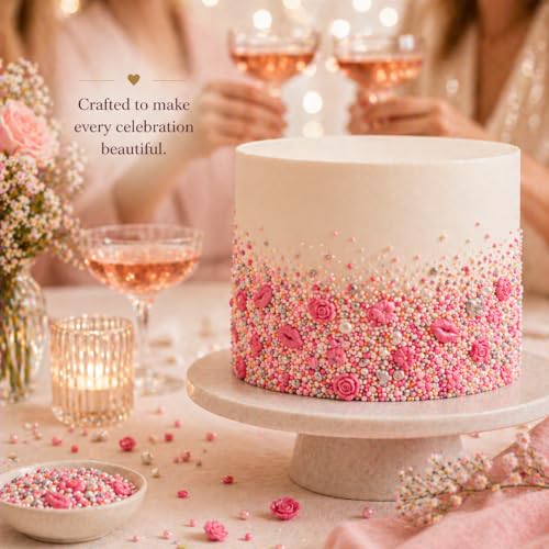 Confect Cake & Cupcake Sprinkles | Love Sprinkles Mix Pink Mini Lips & Roses, Silver Hearts & Vermcelli and White Pearls | Anniversary Sprinkles | Edible sprinkles Mix Pack of 5 (5 Oz) - color: Love Sprinkles