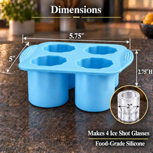 HIC Kitchen Big Shot Silicone Ice Tray, Non-Stick, Makes 4 Ice Shot Glasses - size: 4 Shot Glasses