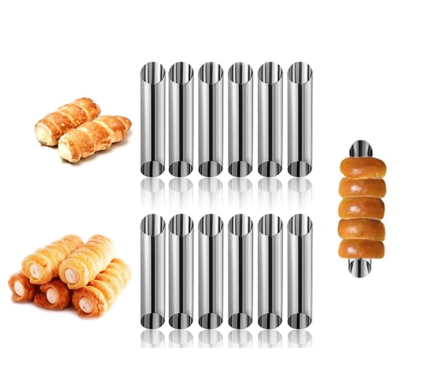 12pcs Cannoli Tubes, Stainless Steel Cannoli Forms Tubes Kits, Roll Horn Forms, Non-stick Baking Molds for Cannoli Shell, Brioche Rolls, Croissant Toas, Cream Roll, Croissant(Round) - size: 12pcs Round