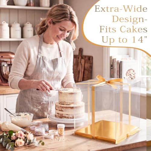 Watersay 6 Pack 14''x14''x12'' Gold Cake Box with Cake Boards and Ribbon - color: Gold, size: 14x14x12inch