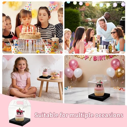 24 Count Individual Cupcake Containers, 4inch Cupcake Boxes Individual, Clear Cupcake Carrier (24, Black) - color: Black