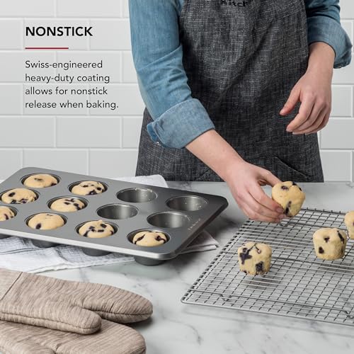 KitchenAid Nonstick Aluminized Steel Muffin Pan, Contour Silver, 12 Cup (Pack of 6) - color: Contour Silver, size: 12 Cup (Pack of 6)