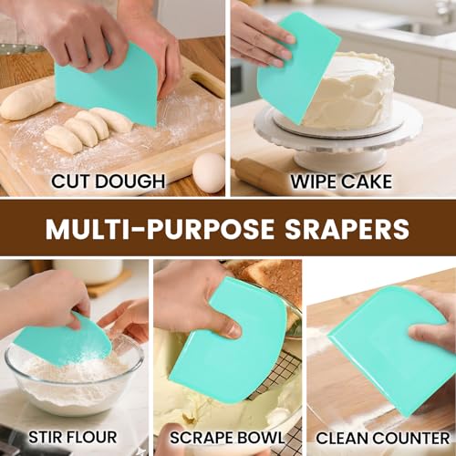 SCHVUBENR Dough Scraper Set with 2 Flexible Bowl Scrapers - Stainless Steel Dough Cutter & Bench Scraper with Measuring Scale - Versatile Kitchen Scraper for Bread, Pastry, Pizza, Cake - Black & Blue - color: Black/Blue