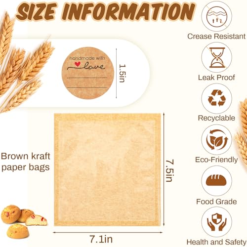 Outus 1500 Pcs Cookie Packaging Bags with Seal, 7.1 x 7.5 Inch, Brown - color: Brown, size: 7.1 x 7.5 Inch