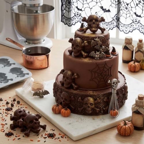 2Pcs 3D Skull Silicone Mold, Halloween Skull Chocolate Mold, Skull Candy Mold for Baking, Ice Cube, Resin, Candy, Soap, Cake Decoration(Pink/Gray)