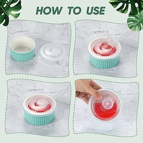 6 Sets Porcelain Ramekins with Lids 8 oz Oven Safe, Multi Colors - color: Multi Colors
