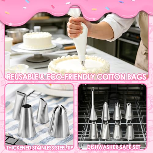 14Pcs Piping Bags and Tips Set Reusable 16" Cotton Piping Bag - color: White