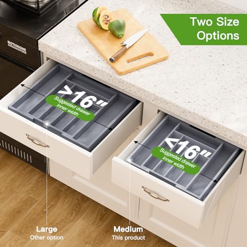 Pipishell Bamboo Expandable Silverware Drawer Organizer, Gray, Medium - color: Grey, size: Medium