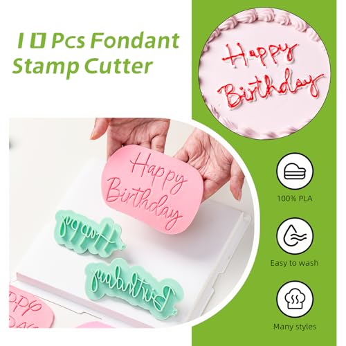 KALAIEN 10 Pcs Happy Birthday Silicone Mold Birthday Fondant Stamp Letters - color: Green Style 3