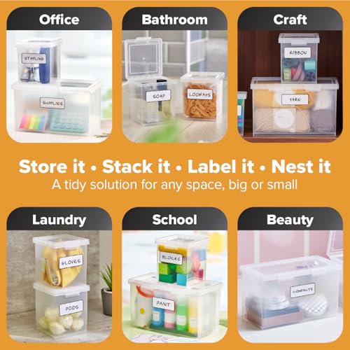 Bostitch Konnect Storage Containers with Lids, Clear Plastic Box, Stackable for Crafts, Home, and Office Organization, Labels, 3-Piece (1 4 Qt Box, 2 1.5 Qt boxes) - size: 4 Qt 1 Pack, 1.5 Qt 2 Pack